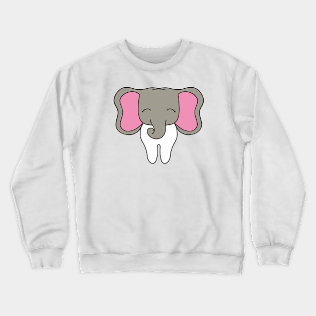 Cute Molar with Elephant head illustration - for Dentists, Hygienists, Dental Assistants, Dental Students and anyone who loves teeth by Happimola Crewneck Sweatshirt by Happimola